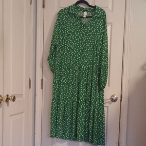 H&M Emerald Floral Long Sleeve Dress